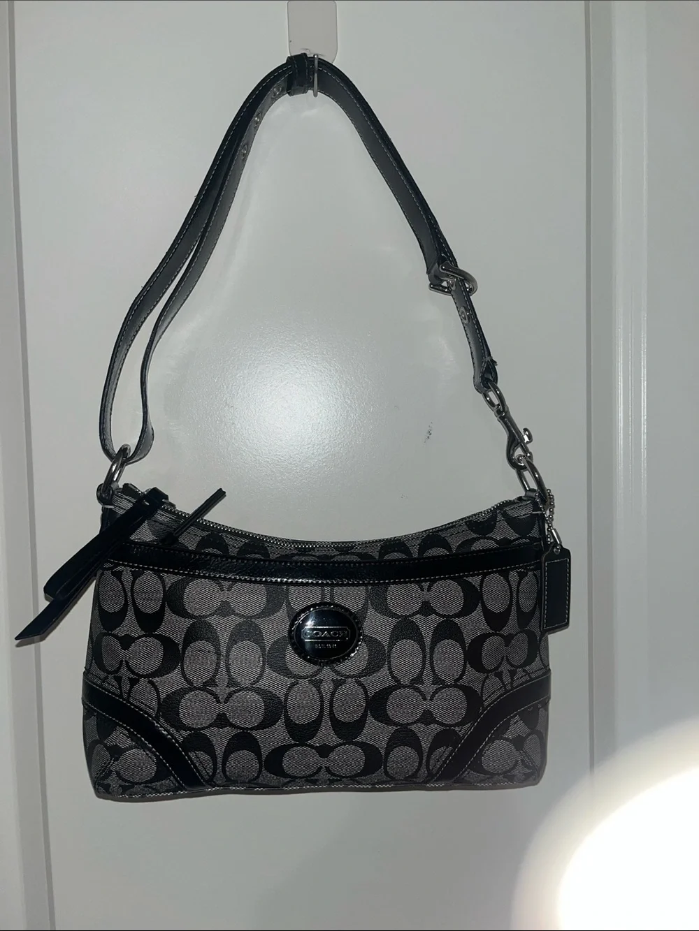 Coach Black and Gray Signature Shoulder Bag
